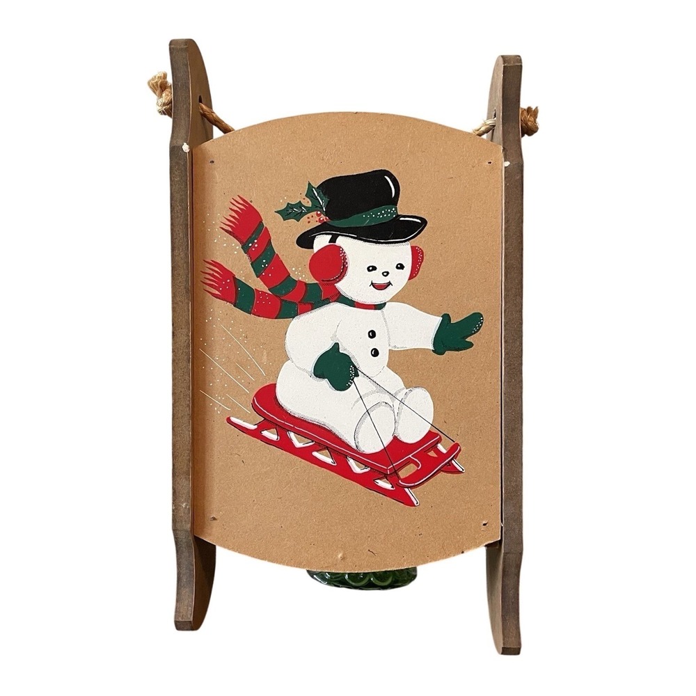 Vintage Snowman Sled Sleigh Toboggan/Hanging Shelf Holiday Decoration